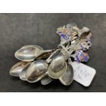 Hallmarked Silver: Thirteen souvenir teaspoons, various places. Total weight 5.18oz.