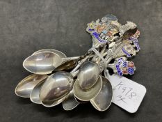 Hallmarked Silver: Thirteen souvenir teaspoons, various places. Total weight 5.18oz.