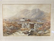 R. Harwood: Mid 19th cent. Watercolour on paper, cattle in a mountain landscape, signed lower right,