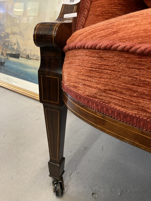 Edwardian salon style settee with brushed velvet and treen with marquetry inlay depicting swags, - Image 4 of 4