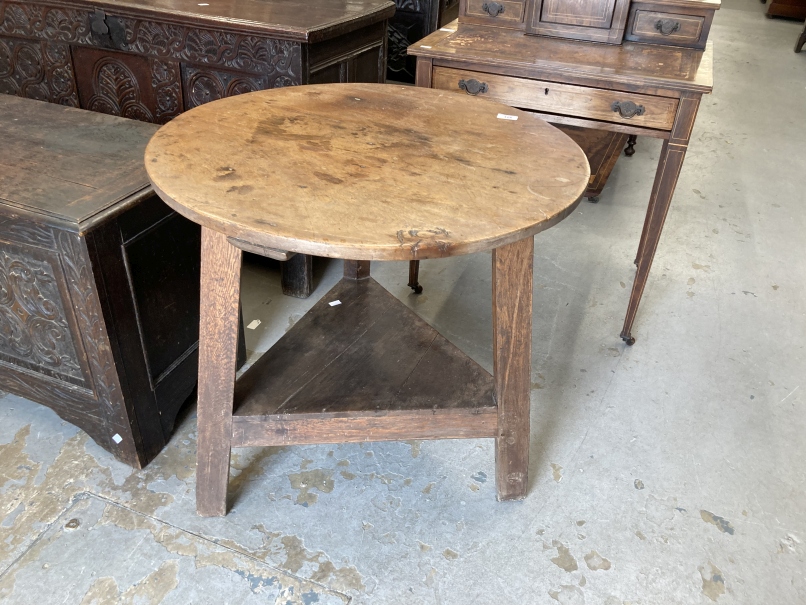 18th cent. Cricket, possibly fruitwood, table with an under tier. Approx. 28ins. x 28ins.