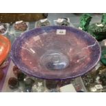 The Mavis and John Wareham Collection: Monart flat bowl pink with deep purple edge and aventurine.