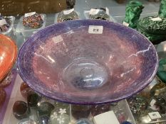 The Mavis and John Wareham Collection: Monart flat bowl pink with deep purple edge and aventurine.