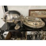 Early 20th cent. Electroplate: Breakfast warming dish, revolving domed lid, bone lifting handle on