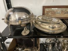 Early 20th cent. Electroplate: Breakfast warming dish, revolving domed lid, bone lifting handle on