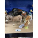 20th cent. Ceramics: Beswick Buffalo, Donkey standing, Kingfisher No. 2371 (A/F), Mallard Duck