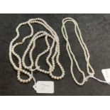 Jewellery: Necklet, single row of cultured pearls. Length 36ins. Plus necklet, single row of