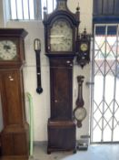 Clocks: Impressive mahogany inlaid longcase eight day moon phase, unsigned.