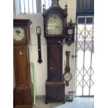 Clocks: Impressive mahogany inlaid longcase eight day moon phase, unsigned.