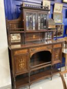 19th cent. Rosewood display cabinet with inlay, two glazed doors over one long drawer and two