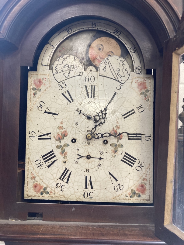 Clocks: Impressive mahogany inlaid longcase eight day moon phase, unsigned. - Image 2 of 4