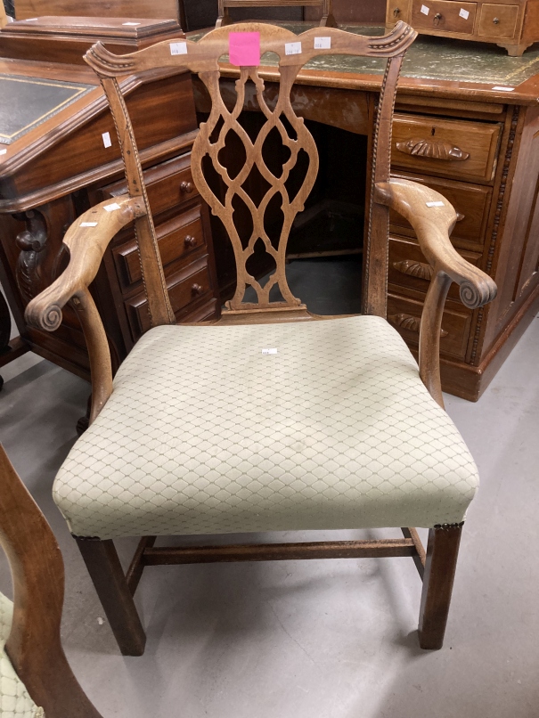 19th cent. Mahogany dining chairs with turned front legs and bar backs, a pair. Together with a - Image 2 of 2