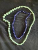 Jewellery: Georgian yellow metal collet set agate brooch. 14.5g. Plus Jade necklace 22ins. Lapis