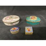 19th/Early 20th cent. Patch Boxes: Enamel oval box depicting couple and chaperone, white ground