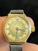 Watches: Ladies 9ct gold round Arabic dial on black strap. Gentleman's stainless steel Cyma