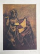 •Maqbool Fida Husain (Indian 1915-2011): Woman with a donkey Signed and numbered 50/100 Husain (in