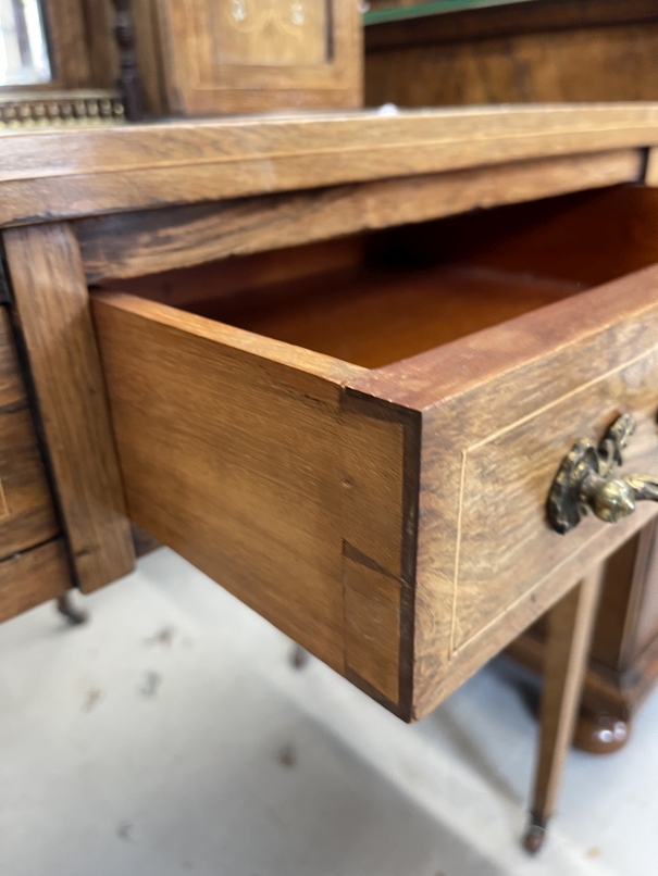 19th cent. Rosewood ladies writing desk inlaid in a Sorrento style, two side stationery cupboard, - Image 3 of 3