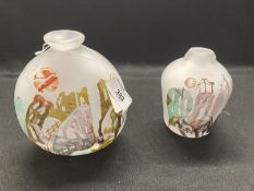 Frosted Art Glass: Vases with overlay decoration depicting ruined buildings, possibly Hiroshima, one