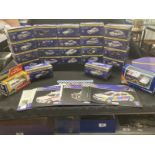 Toys: Collection of Atlas and other diecast police cars, including Dinky, plus information cards..