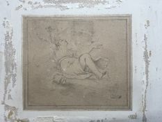 18th cent. Italian School: Classical figures, possibly Zephyrus and Flora, ink drawing bearing the