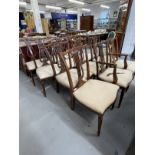 19th cent. Mahogany dining chairs including two carvers, lyre back with matching carving,