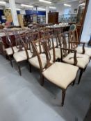 19th cent. Mahogany dining chairs including two carvers, lyre back with matching carving,