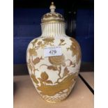 Early 20th cent. Royal Crown Derby ovoid shaped potpourri vase, white ground with gilt relief of