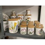 20th cent Ceramics: Portmeirion storage jars, large x 3, medium x 3, spice jars x 14, flower pot,
