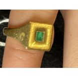 Hallmarked Jewellery: 18ct gold signet ring with 9mm square head set with a single rectangular cut