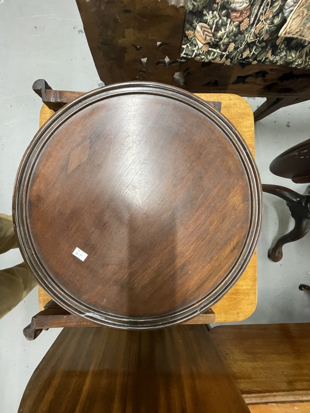 19th cent. Mahogany tripod table A/F, a small round rosewood table with a folding base and a - Image 2 of 3