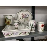 20th cent. Ceramics: Portmeirion dinner plates x 6, sunflower jug, mug, vase and square dish.