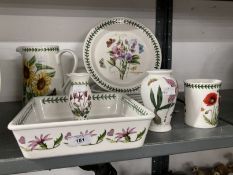 20th cent. Ceramics: Portmeirion dinner plates x 6, sunflower jug, mug, vase and square dish.