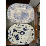 19th cent. Blue meat oval Ridgways platter Villa pattern c1830-45 19ins. x 14ins. Flo Blue
