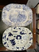 19th cent. Blue meat oval Ridgways platter Villa pattern c1830-45 19ins. x 14ins. Flo Blue
