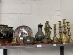 19th cent. and later collection of mixed brass, metalware, trench art and a pair of 19th cent.
