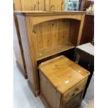 20th cent. Pine single wardrobe, bedside chest and bookcase. (3)