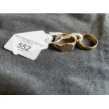 Hallmarked Jewellery: Two 9ct gold rings, one signet ring, size V, the other a plain band,ring