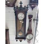 Clocks: Early 20th cent. Mahogany Vienna regulator wall clock enamelled face with Roman numerals and