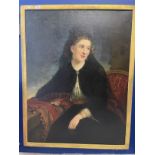 19th cent. Spanish School: Oil on canvas half portrait of a Spanish lady wearing traditional