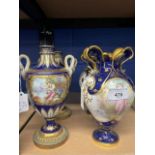 19th cent. Mintons cobalt blue, white and gilt two handled vases decorated with young children,