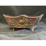 Hallmarked Silver: Bon bon dish with rose red glass liner, assayed Sheffield 1896. 2.8oz.