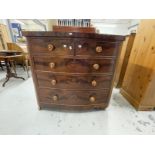 20th cent. Victorian mahogany bow fronted chest of drawers, cock beaded with brass keyholes and