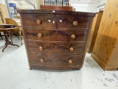 20th cent. Victorian mahogany bow fronted chest of drawers, cock beaded with brass keyholes and