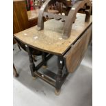 18th cent. Oak gate leg table A/F. Plus 19th cent. cross frame stool with dog decoration A/F. (2)