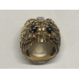 Elvis Presley Owned and Worn 14kt Gold Owl-Shaped Ring inset with diamonds and sapphire weighing