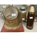 Maritime: Ship's brass binnacle compass and a 1907 WWI Scovill model artillery shell 75mm.