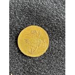 Coins: Gold Turkish Ottoman Mahmud II 1808-39 possibly ¼ Altin, crease across face. Approx. 0.8g.