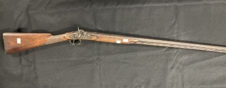 18th/19th cent. Percussion rifle, Damascus barrel, walnut stock, action plate signed Clarke, with