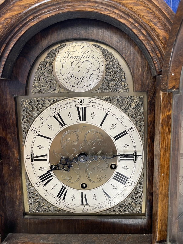 1920/30s grandmother clock retailed by Bravington's with gilt spandrels. 67ins. - Image 2 of 2