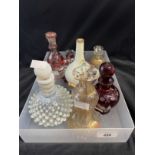 19th/20th cent. Glass: Italian, Bohemian red glass sherry set, bottle, two glasses and tray, ruby